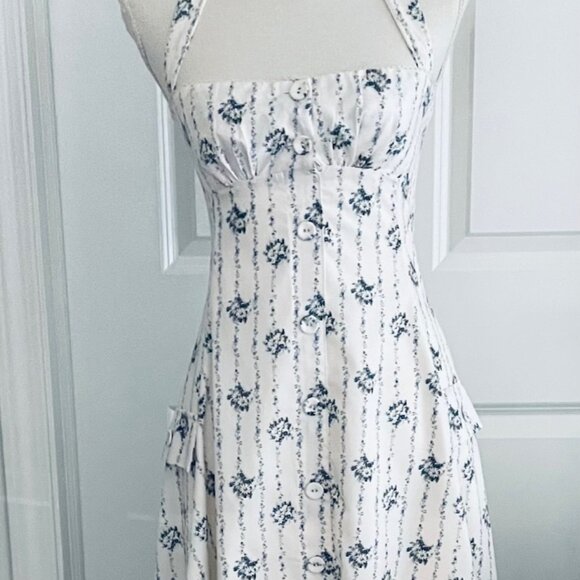 FOR LOVE BELL IVORY / BLUE FLOWERED SUNDRESS SIZE SMALL- TAGS ON - Picture 5 of 16